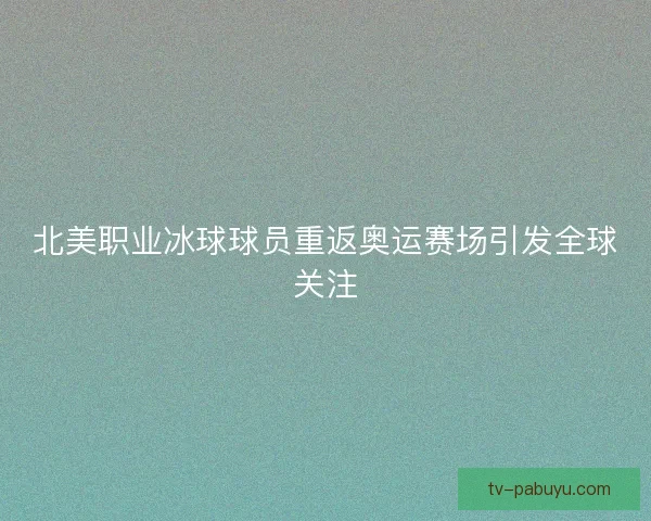 北美职业冰球球员重返奥运赛场引发全球关注
